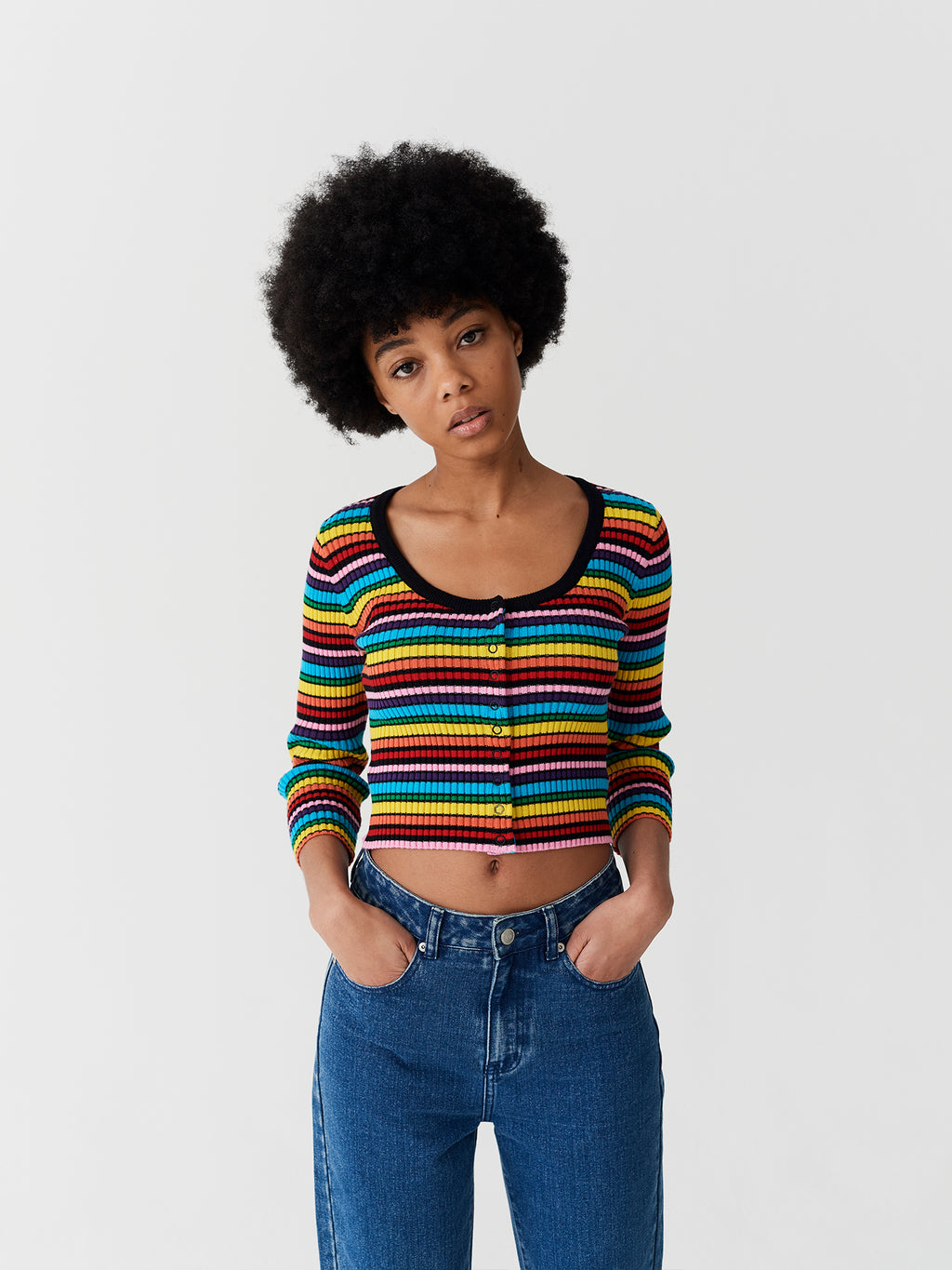 Lazy Oaf Rainbow Rib Scoop Neck Top