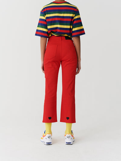 Lazy Oaf Red Heart Denim Kick Flare Trousers