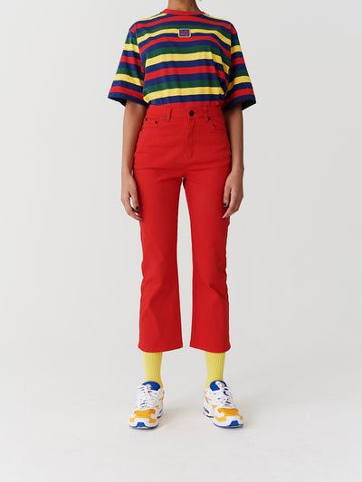 Lazy Oaf Red Heart Denim Kick Flare Trousers