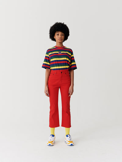 Lazy Oaf Red Heart Denim Kick Flare Trousers