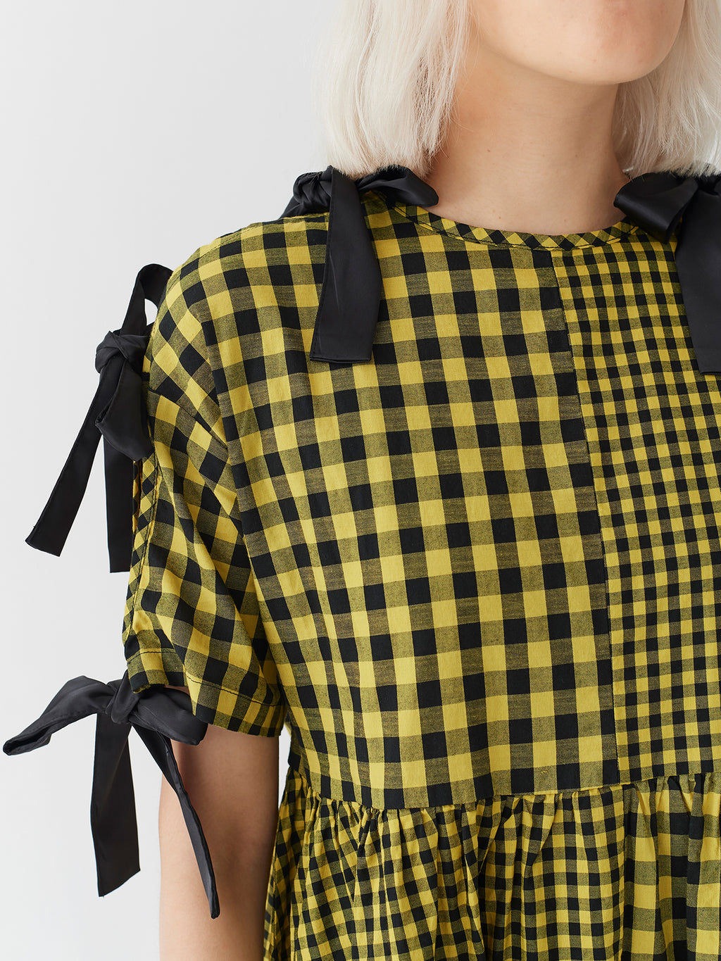 Lazy Oaf Yellow Tie Sleeve Smock Dress