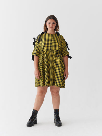 Lazy Oaf Yellow Tie Sleeve Smock Dress